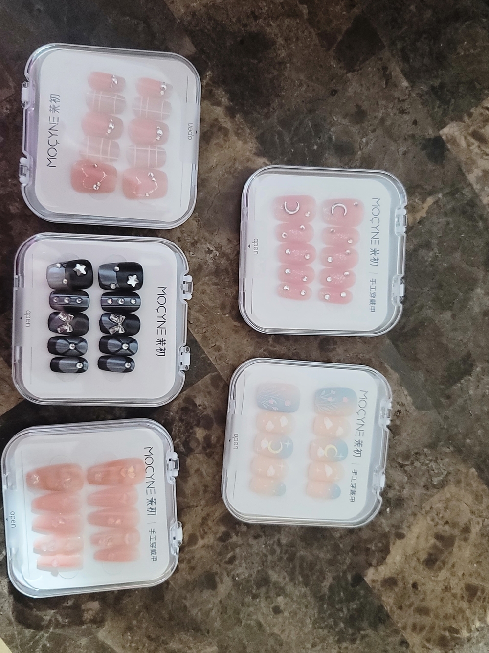Assorted Press-On Nail Sets — Pink, Black, Coral, Light Blue Accents